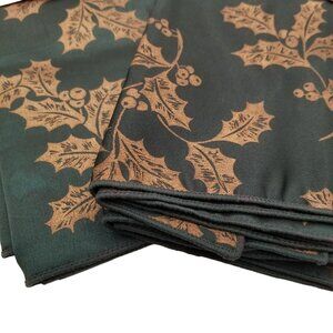 Vintage Napkins Set of 4 Holiday Green Gold Holly Christmas